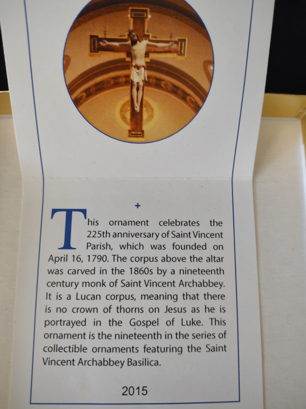 2015 Saint Vincent Parish anniversary ornament informational insert
