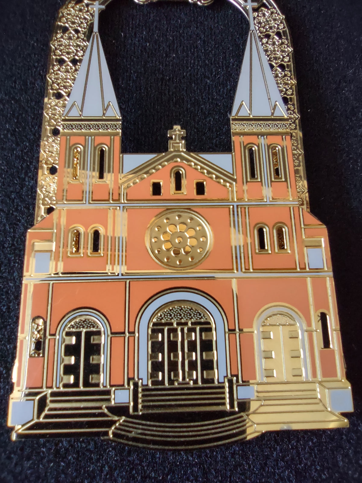 Close view of basilica facade and architectural details