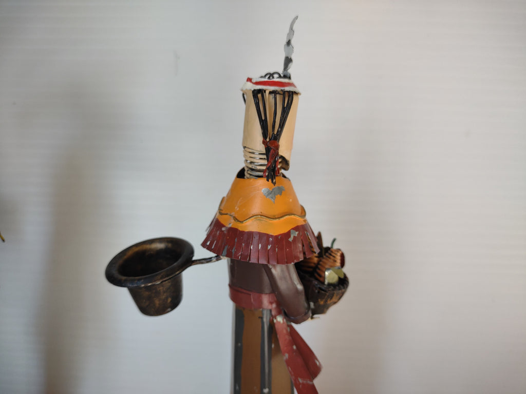 Vintage Thanksgiving Painted Metal Native American Figures Turkey Candle Holders Set [8147n]