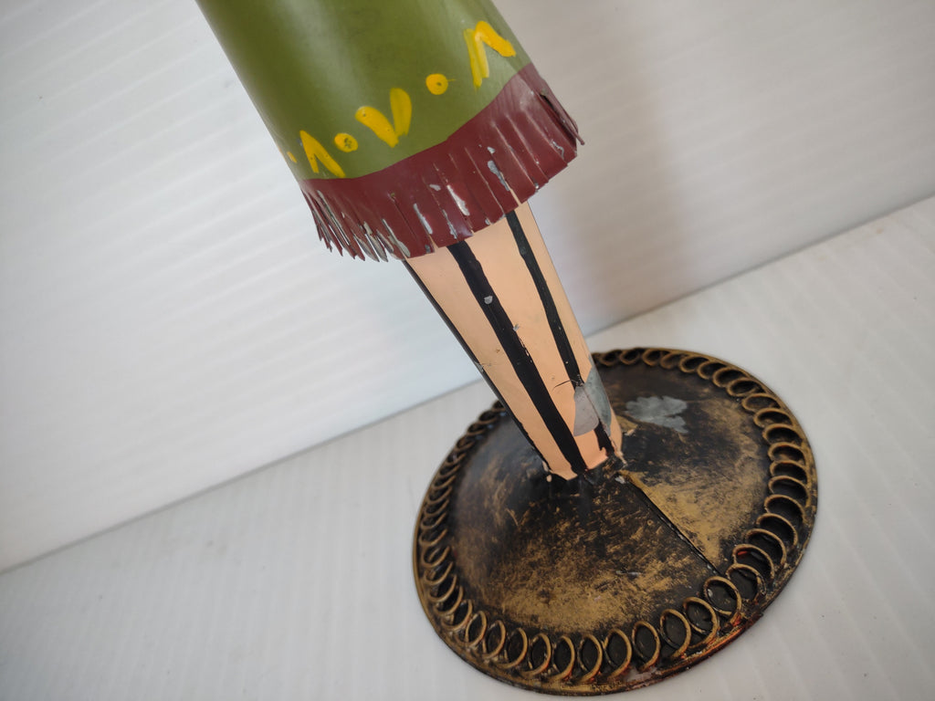 Vintage Thanksgiving Painted Metal Native American Figures Turkey Candle Holders Set [8147n]
