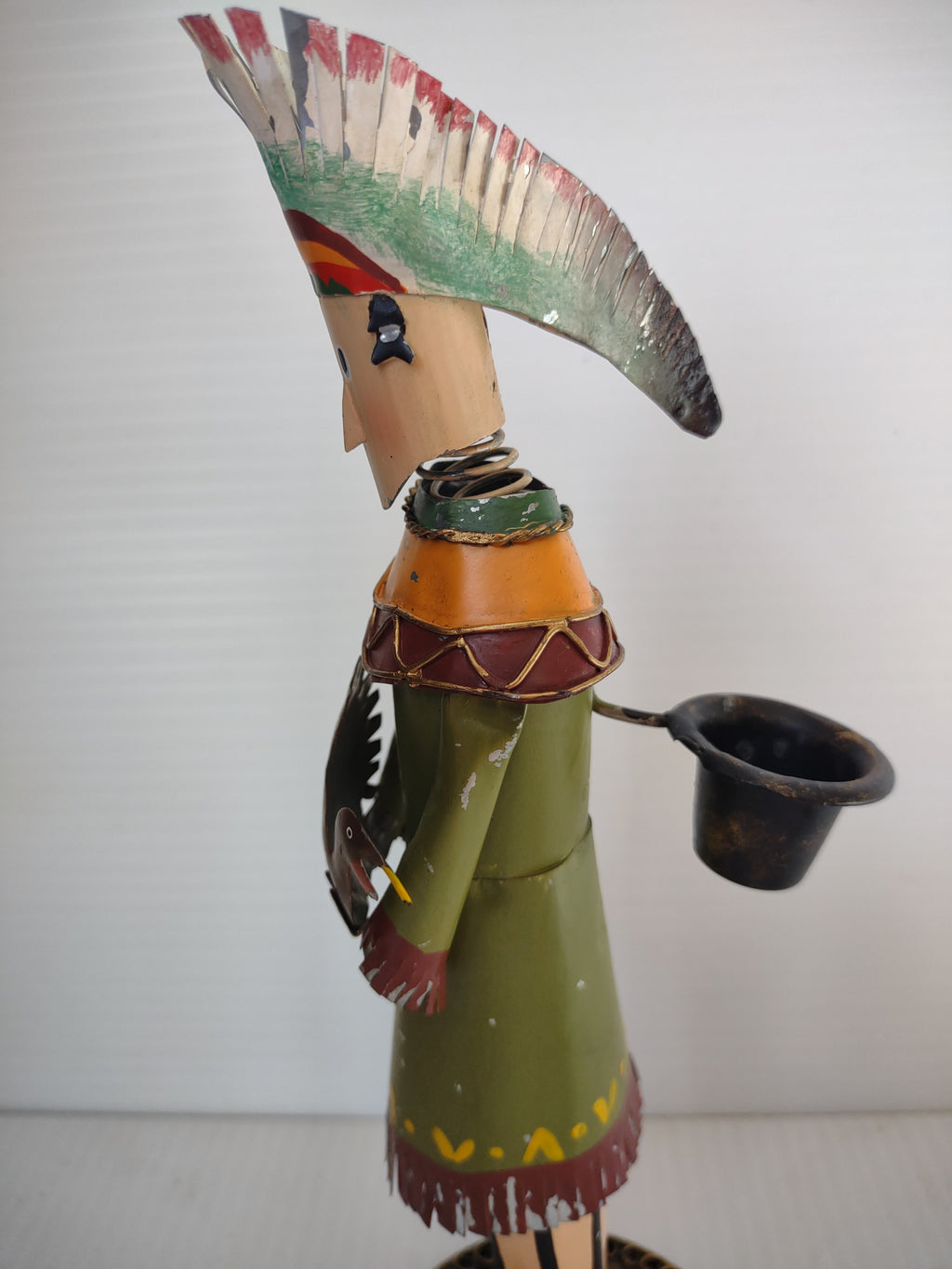 Vintage Thanksgiving Painted Metal Native American Figures Turkey Candle Holders Set [8147n]
