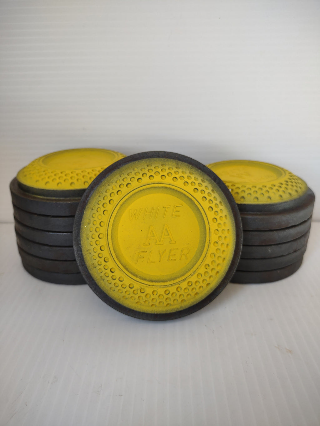 Vintage White Flyer AA Yellow & Black Clay Pigeon Skeet Targets Lot of 12 [7525]