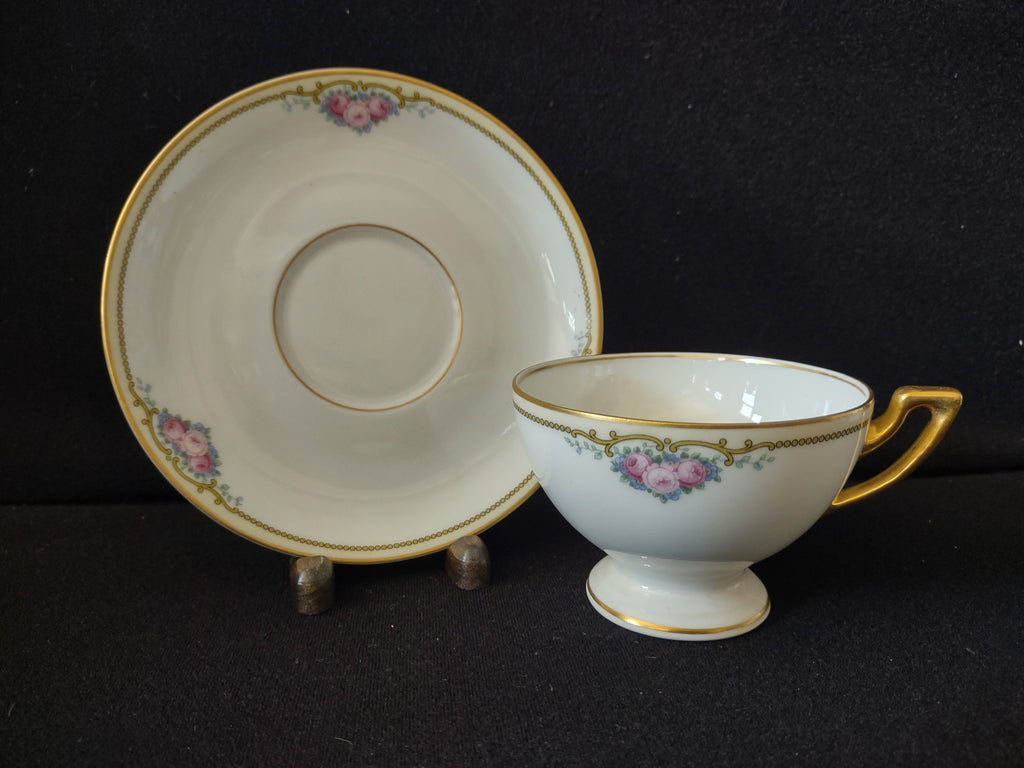 Roseland footed cup with matching floral saucer