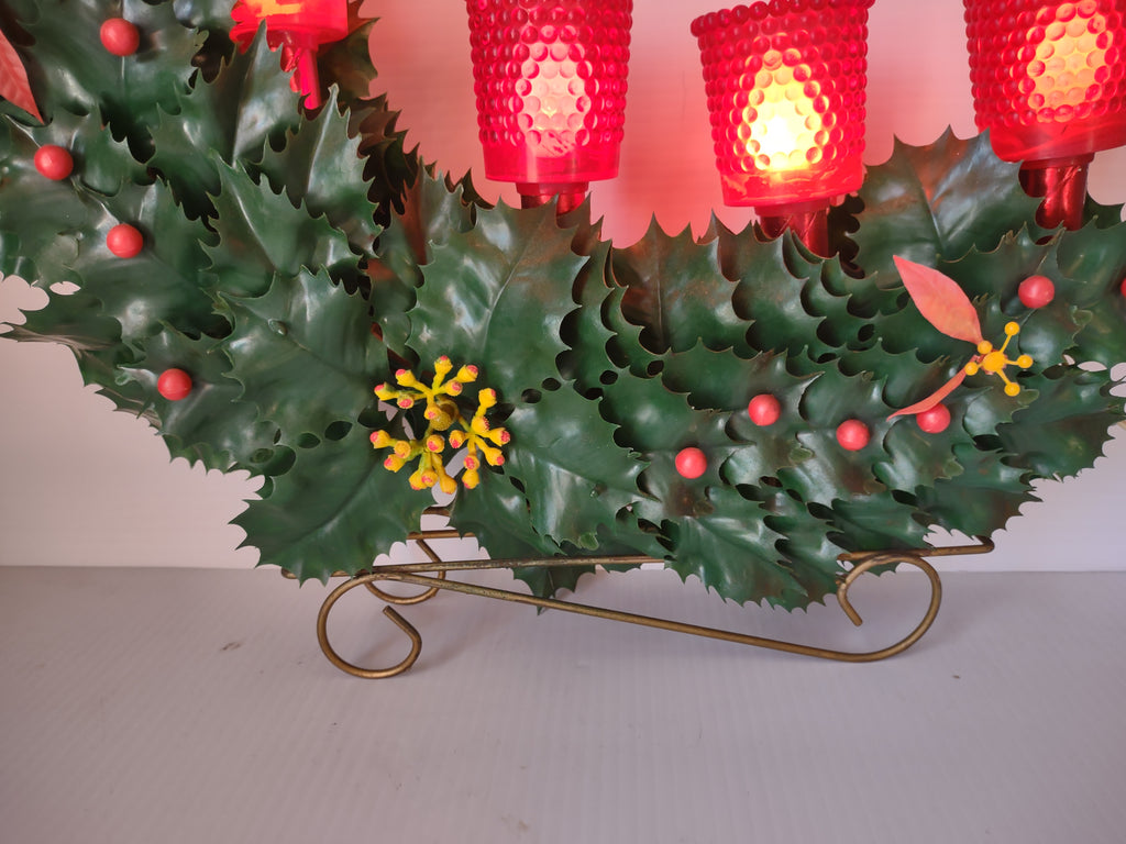 Vintage Christmas 5 Light Red & Green Holly Poinsettia Candelabra [8150n]