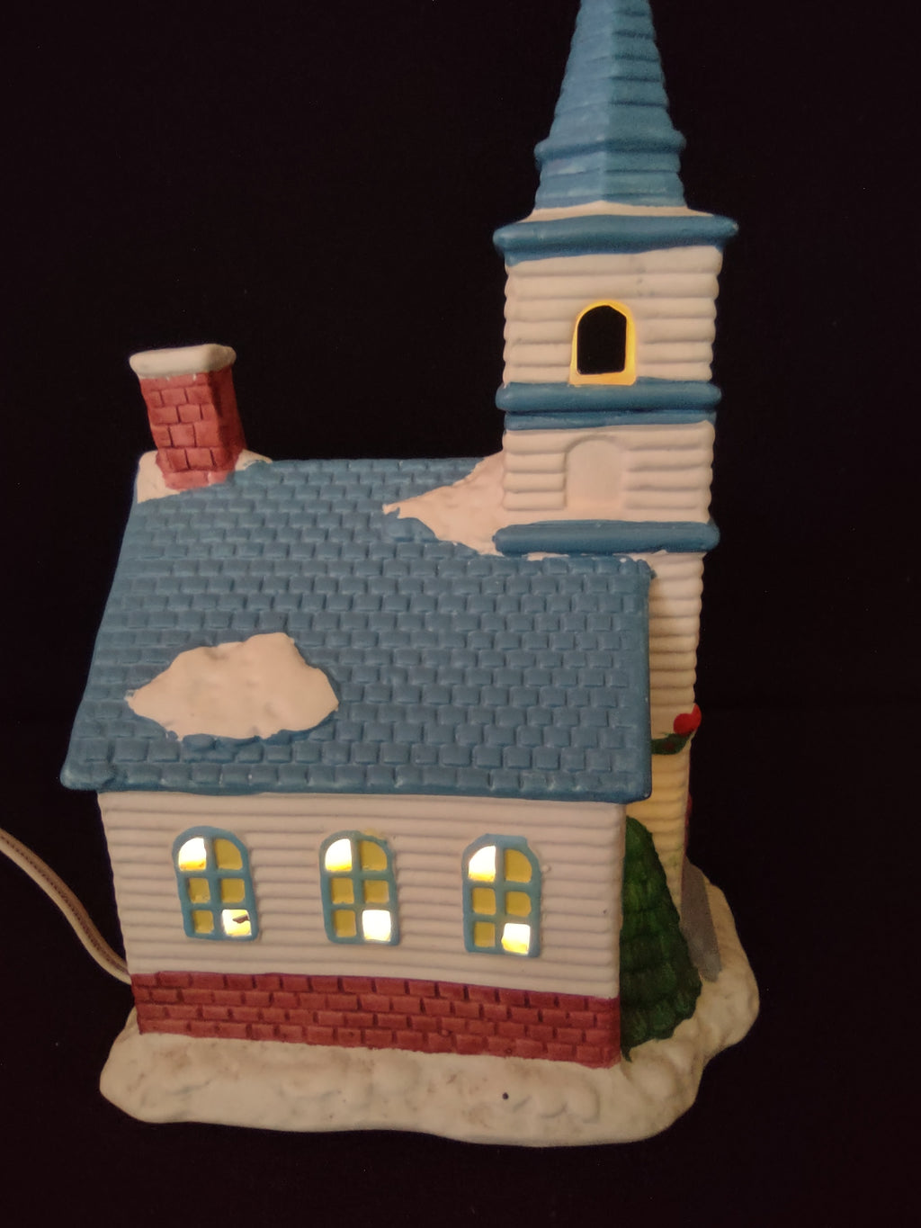 Overhead view of blue church roof