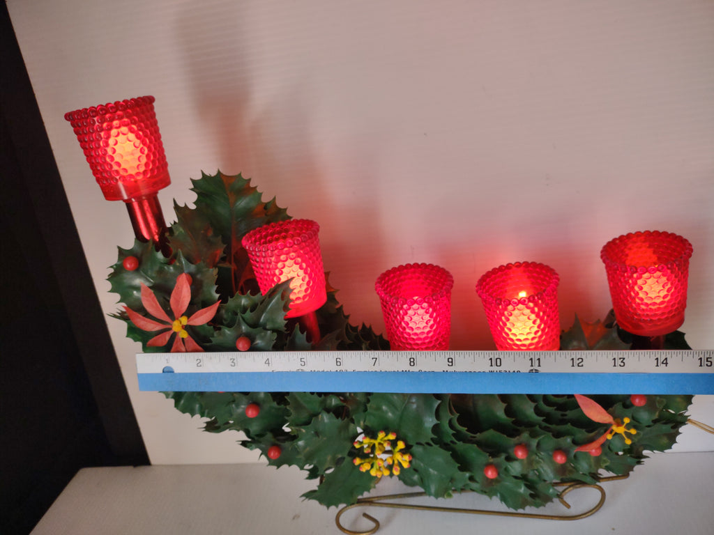 Vintage Christmas 5 Light Red & Green Holly Poinsettia Candelabra [8150n]