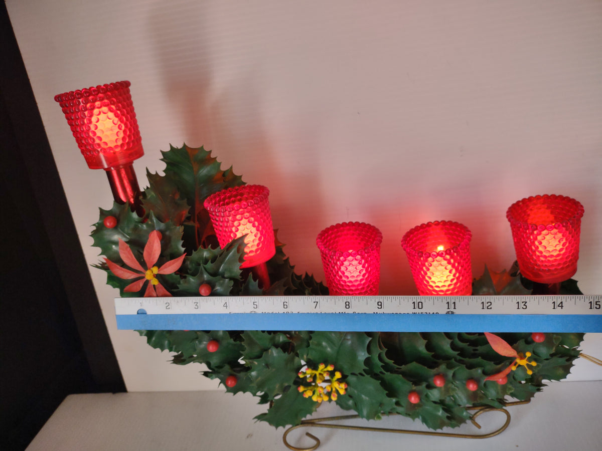 Vintage Christmas 5 Light Red & Green Holly Poinsettia Candelabra [8150n]