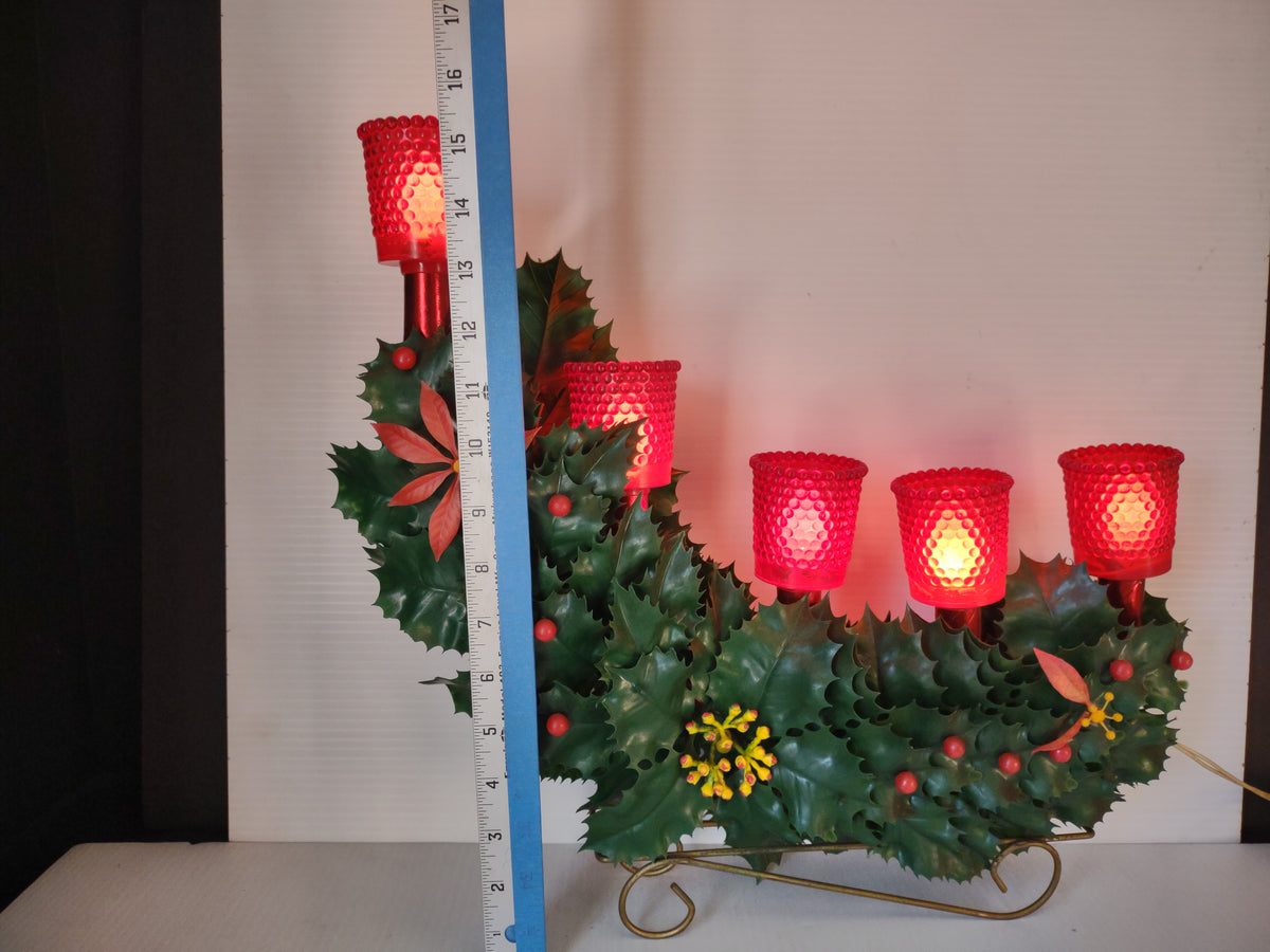 Vintage Christmas 5 Light Red & Green Holly Poinsettia Candelabra [8150n]