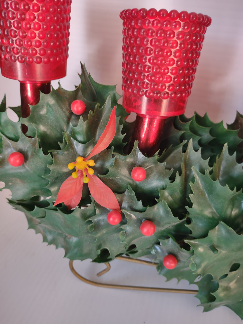 Vintage Christmas 5 Light Red & Green Holly Poinsettia Candelabra [8150n]