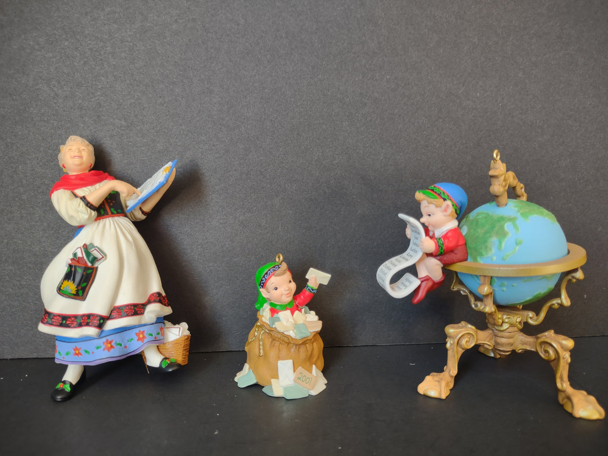 Hallmark 2001 Lettera Globus and Mrs Claus three-piece ornament set