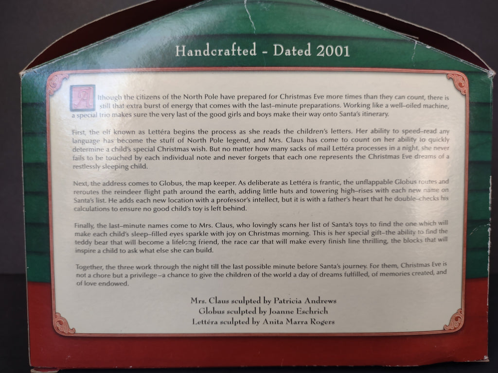 Back of Hallmark 2001 box with story and sculptor credits