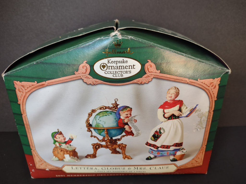 Original Hallmark ornament box front showing top flap wear and tears