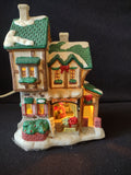 Vintage Lighted Christmas Village Grocery Store Green Roof Snow Building [8154n]