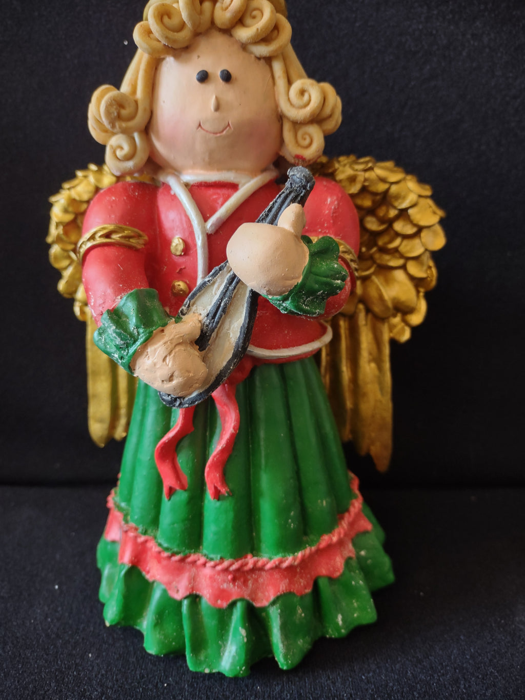 Vintage Set of 3 Red Green & Gold Christmas Angel Musician Figurines [8157n]