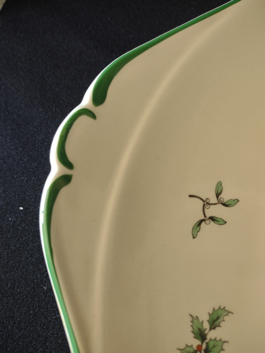 Spode Christmas Tree Plate with green rim and shaped sides