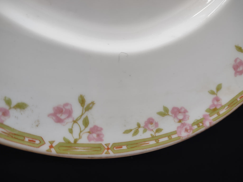 Vintage 15.5" Z S & Co Bavaria Pink Rose Green Border Oval Platter [7528]