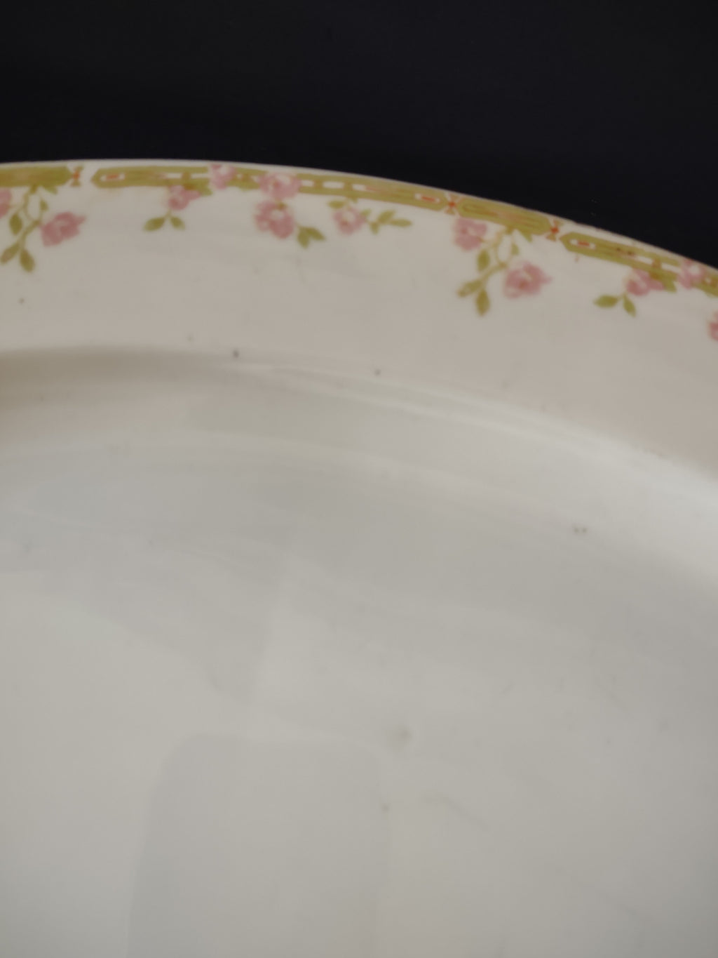 Vintage 15.5" Z S & Co Bavaria Pink Rose Green Border Oval Platter [7528]