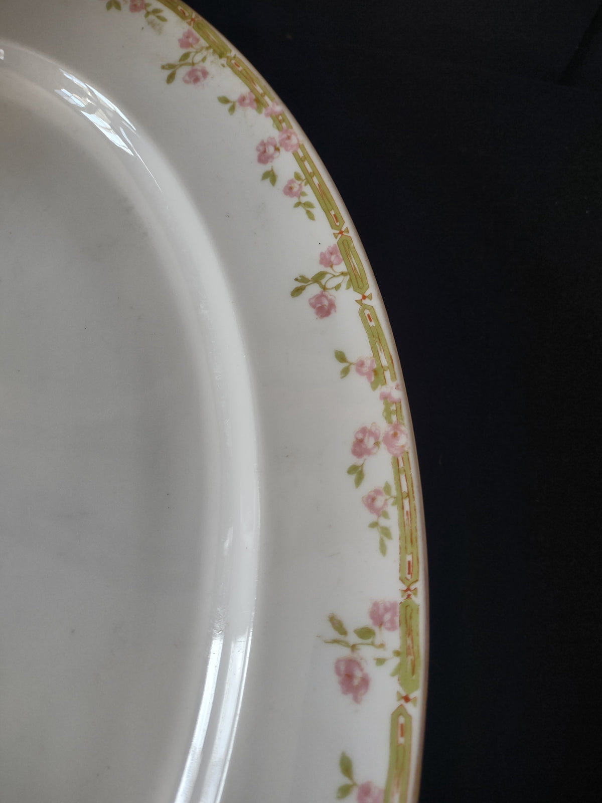Vintage 15.5" Z S & Co Bavaria Pink Rose Green Border Oval Platter [7528]