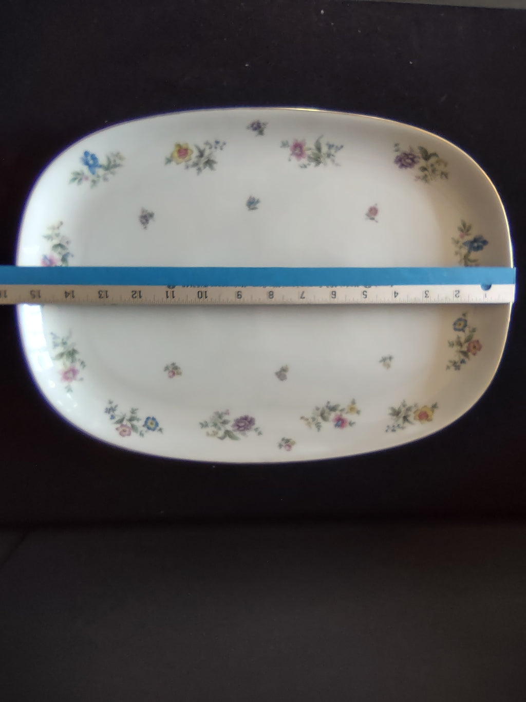 Krautheim Franconia Fleurettes oval floral Plate with gold-tone rim and measuring ruler