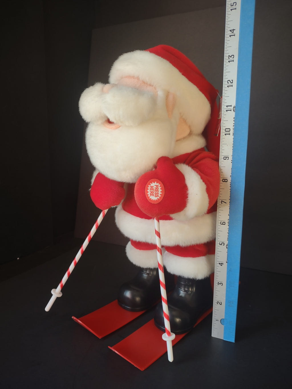 Vintage Skiing Santa Claus Red White Christmas Figure 13" IMPERFECT [8176n]