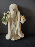 Santa ornament front with cream robe and silver trim