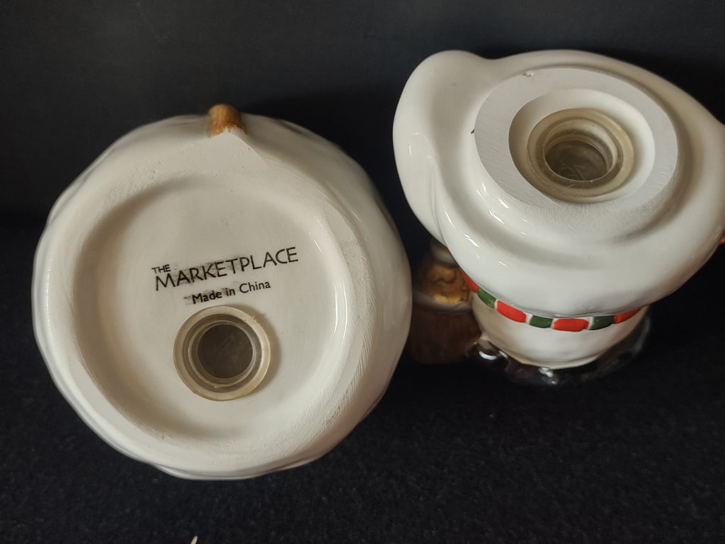 Vintage The Marketplace Stackable Snowman Christmas Salt Pepper Shaker Set [8167n]
