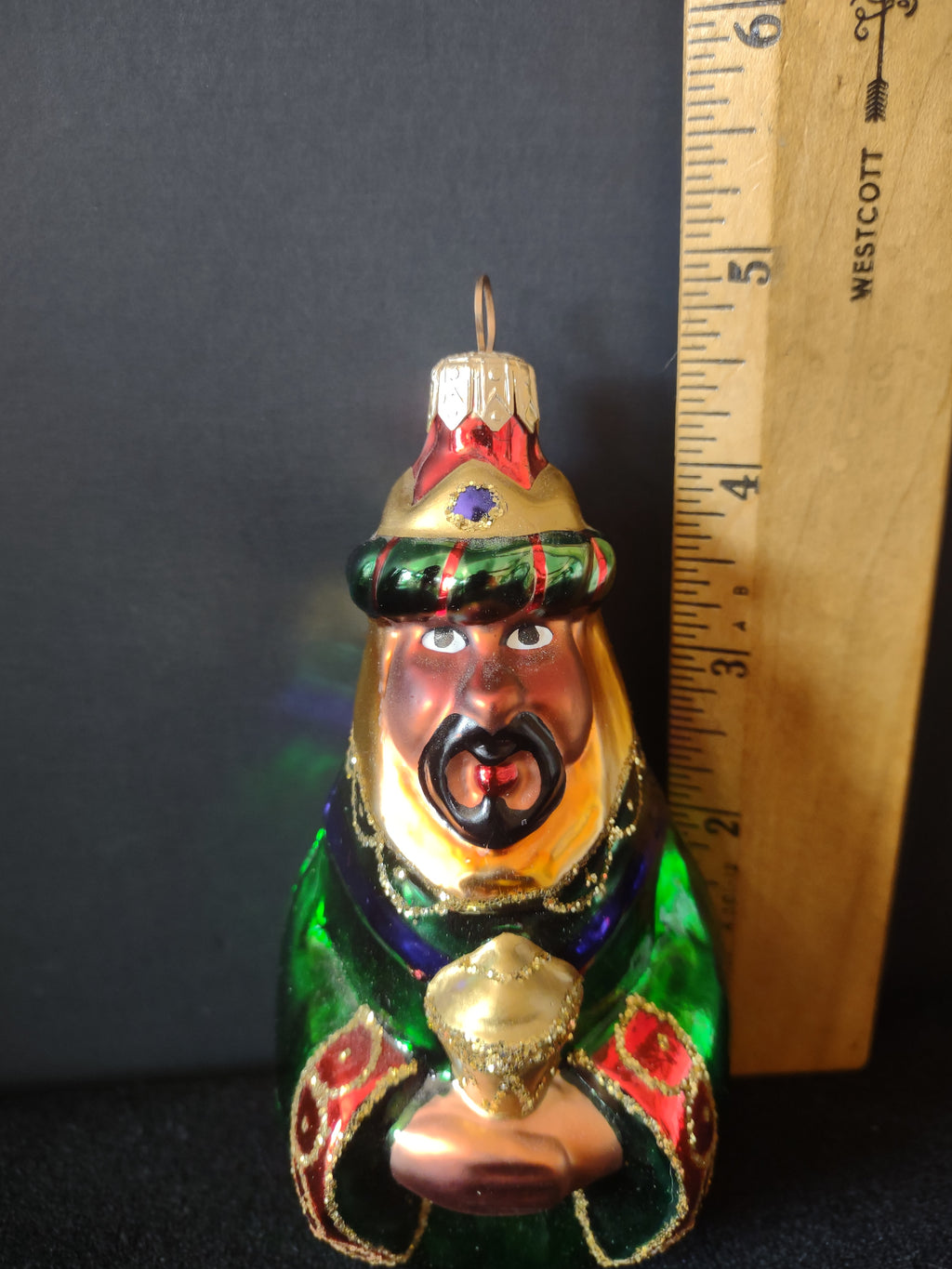 Frankincense wise man blown glass ornament front view