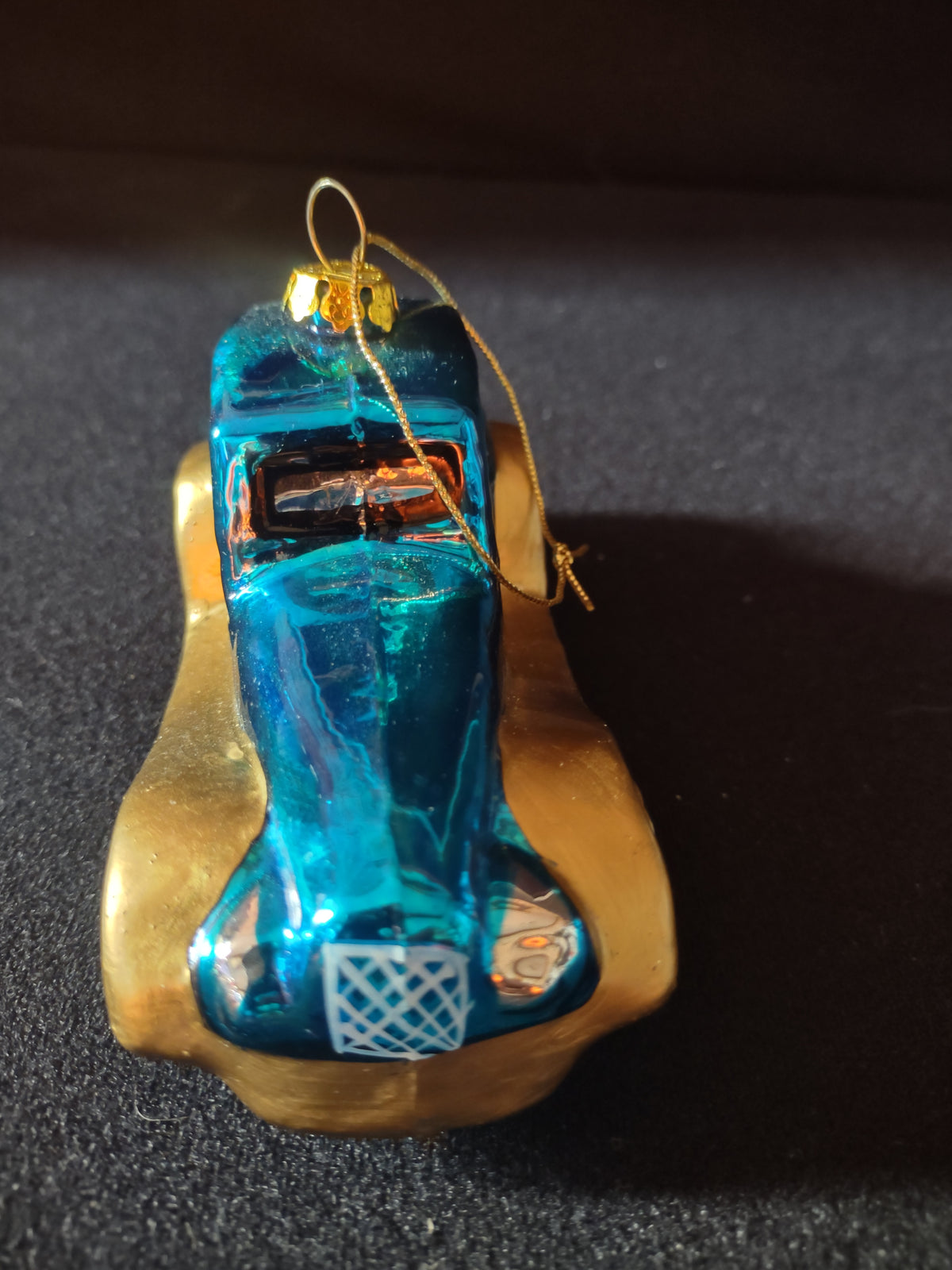 Vintage Teal Blue Gold Glass Antique Car Christmas Ornament 4.5 Inch [8175n]