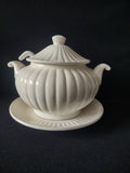 Vintage Off-White Ribbed Soup Tureen Set With Lid Ladle & Underplate [7531]