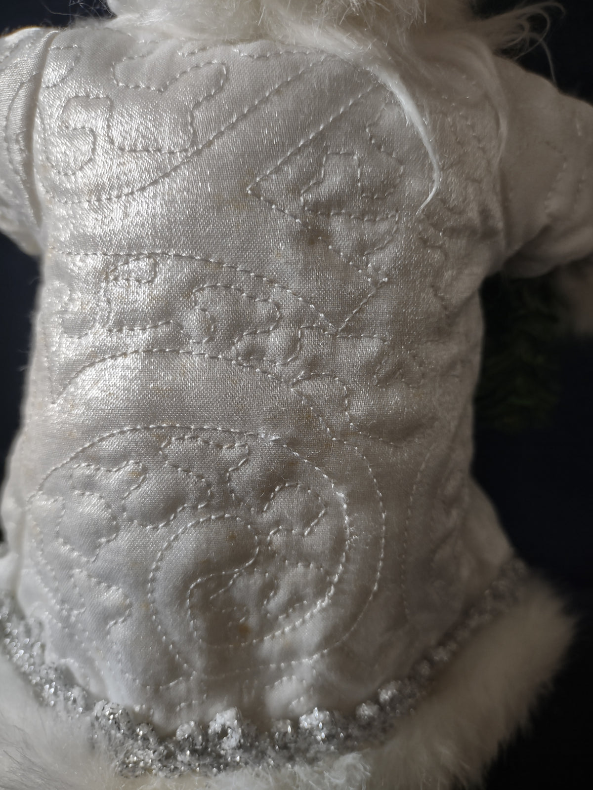 Vintage White Santa Claus Figure Silver Wreath Quilted Coat Christmas [8180n]