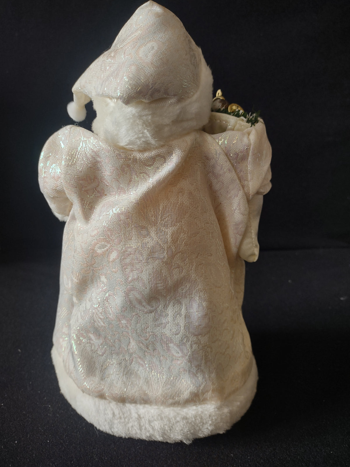 Vintage White Santa Claus Figure Sack Gold Ornaments Fur Trim Christmas [8181n]