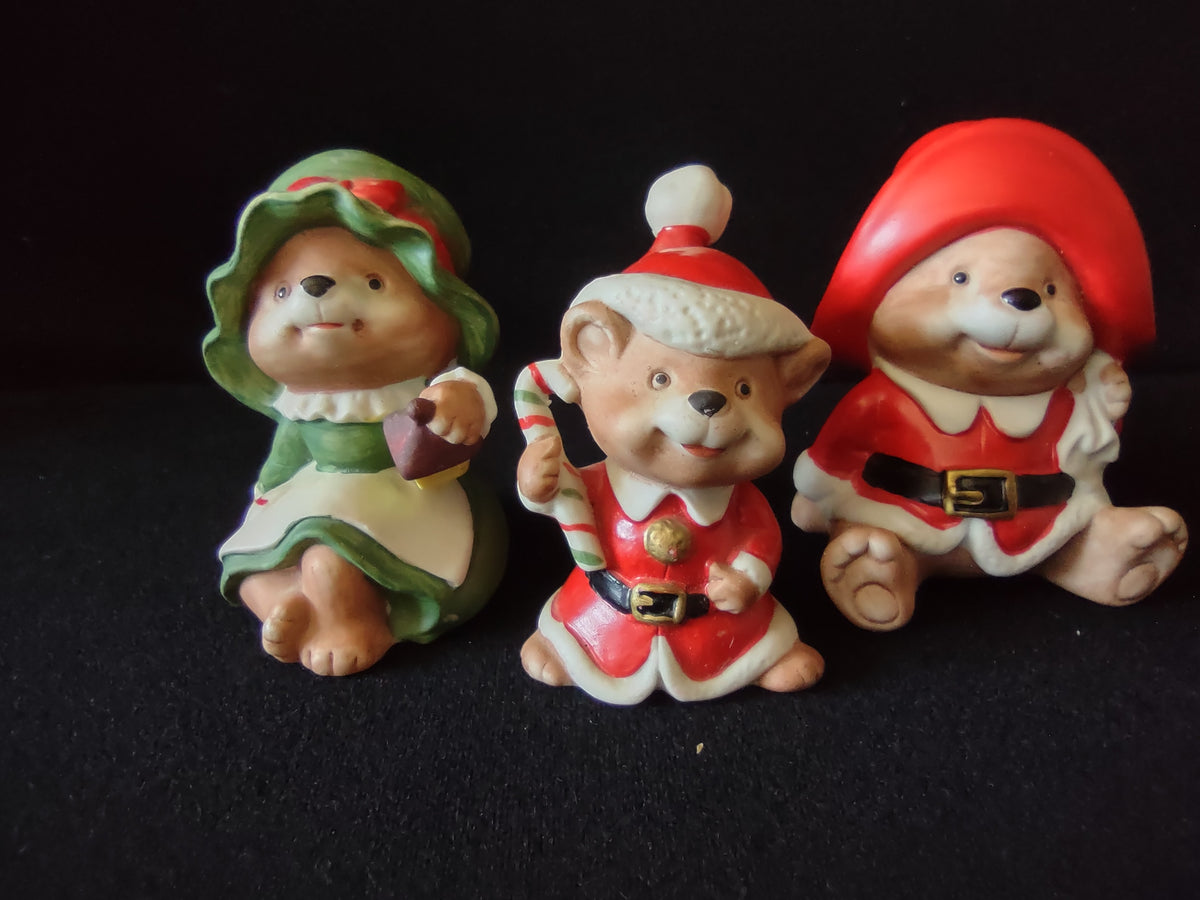 Vintage HOMCO 5600 Christmas Bear Figurines Set of 3 Red Green Taiwan [8186n]