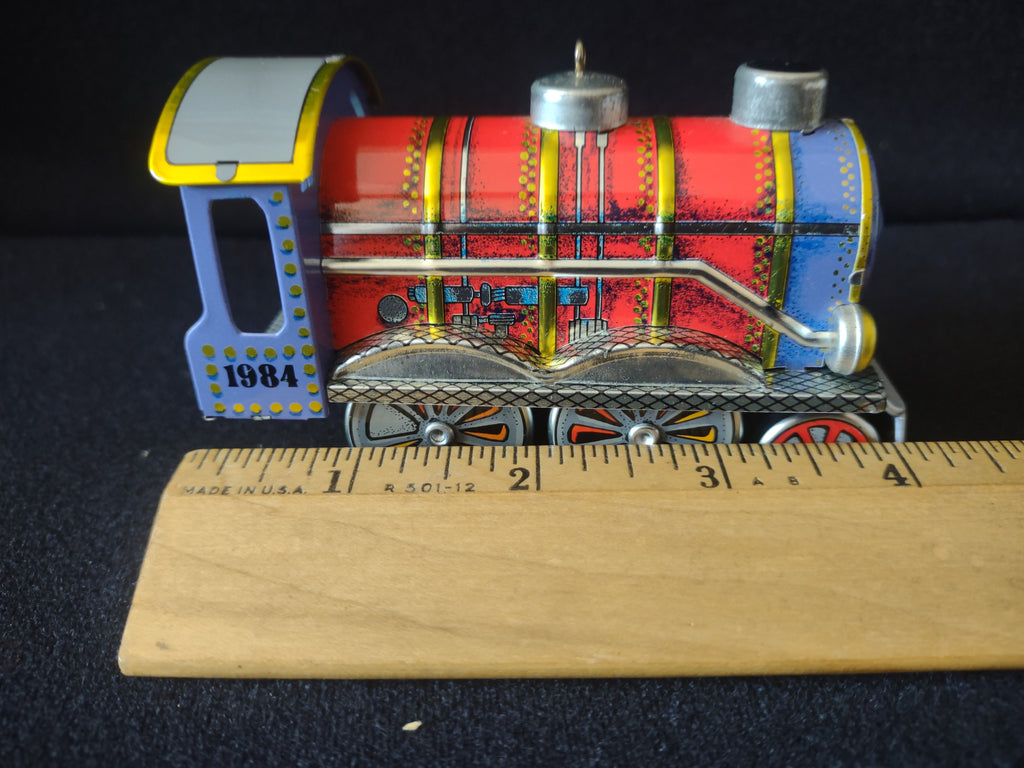 Vintage 1984 Hallmark Tin Locomotive Train Christmas Ornament Red Blue [8189n]