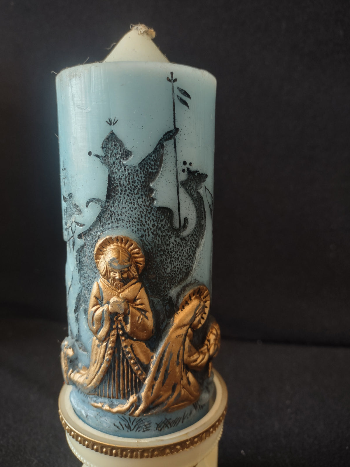 Vintage Blue Gold Three Wise Men Camel Christmas Candle Pedestal 8.5" [8190n]