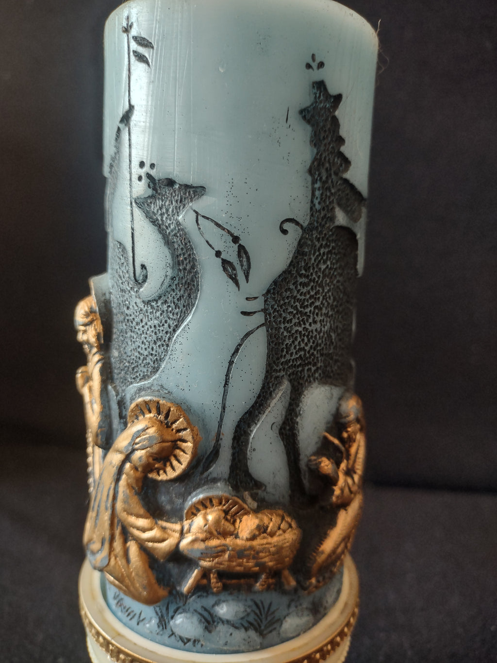 Vintage Blue Gold Three Wise Men Camel Christmas Candle Pedestal 8.5" [8190n]