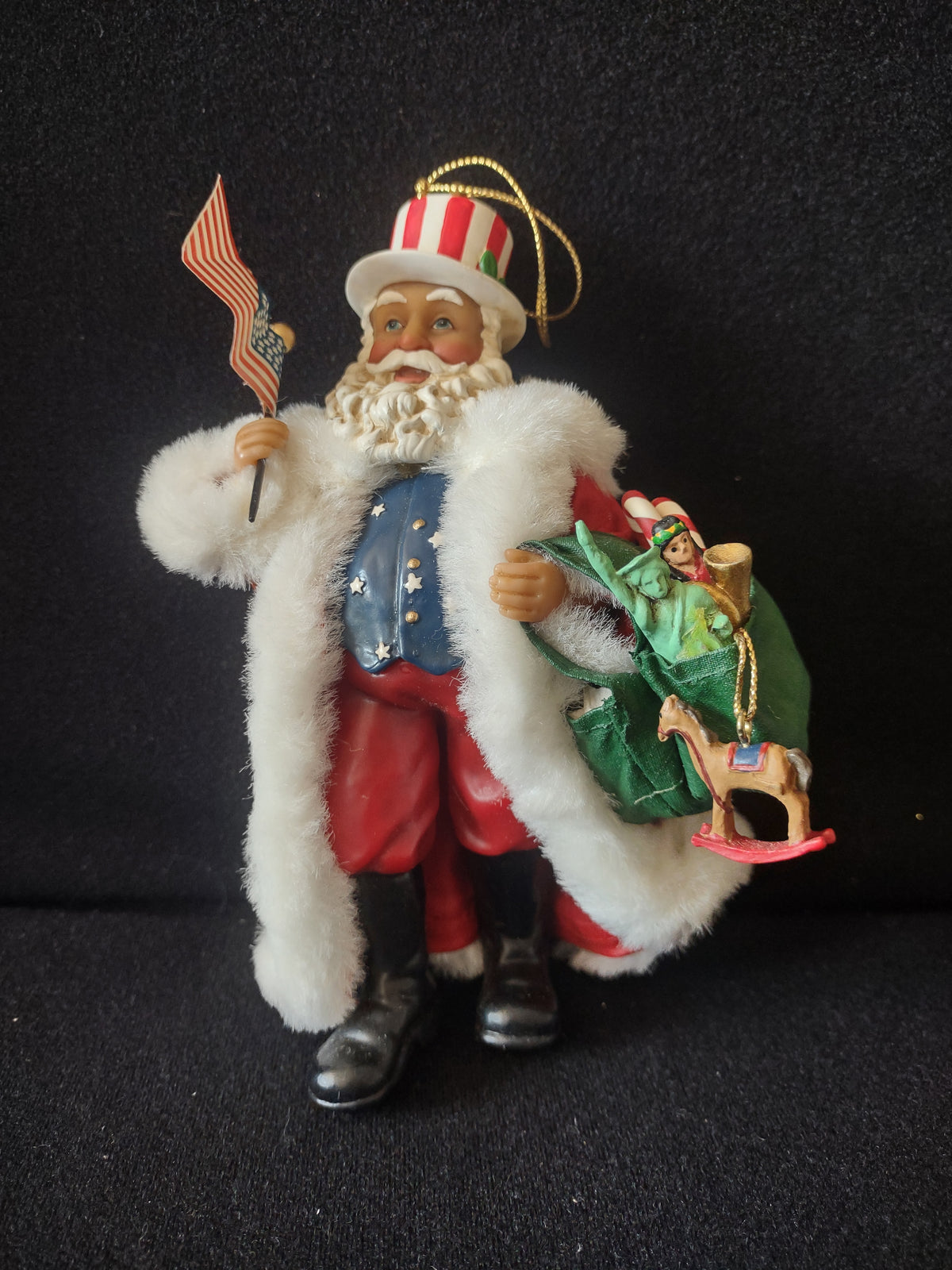 Vintage World of Santas American Santa Christmas Ornament Flag Toy Sack [8191n]