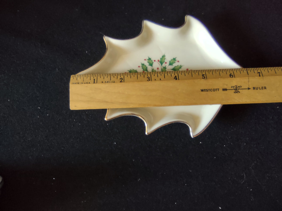 Vintage Lenox Santa Christmas Tree Salt & Pepper Set Holly Tray Gold [8192n]