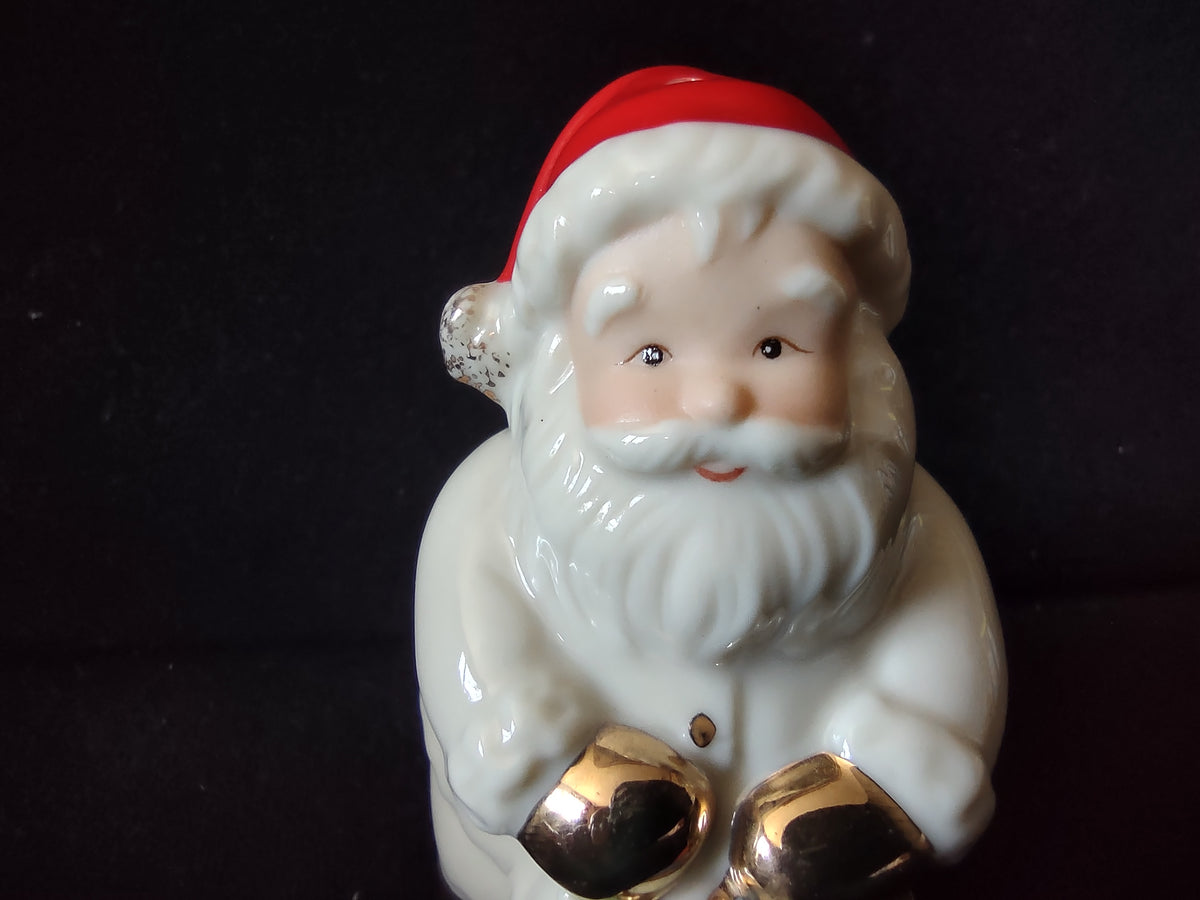 Vintage Lenox Santa Christmas Tree Salt & Pepper Set Holly Tray Gold [8192n]