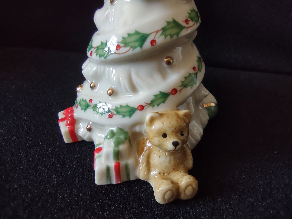 Vintage Lenox Santa Christmas Tree Salt & Pepper Set Holly Tray Gold [8192n]