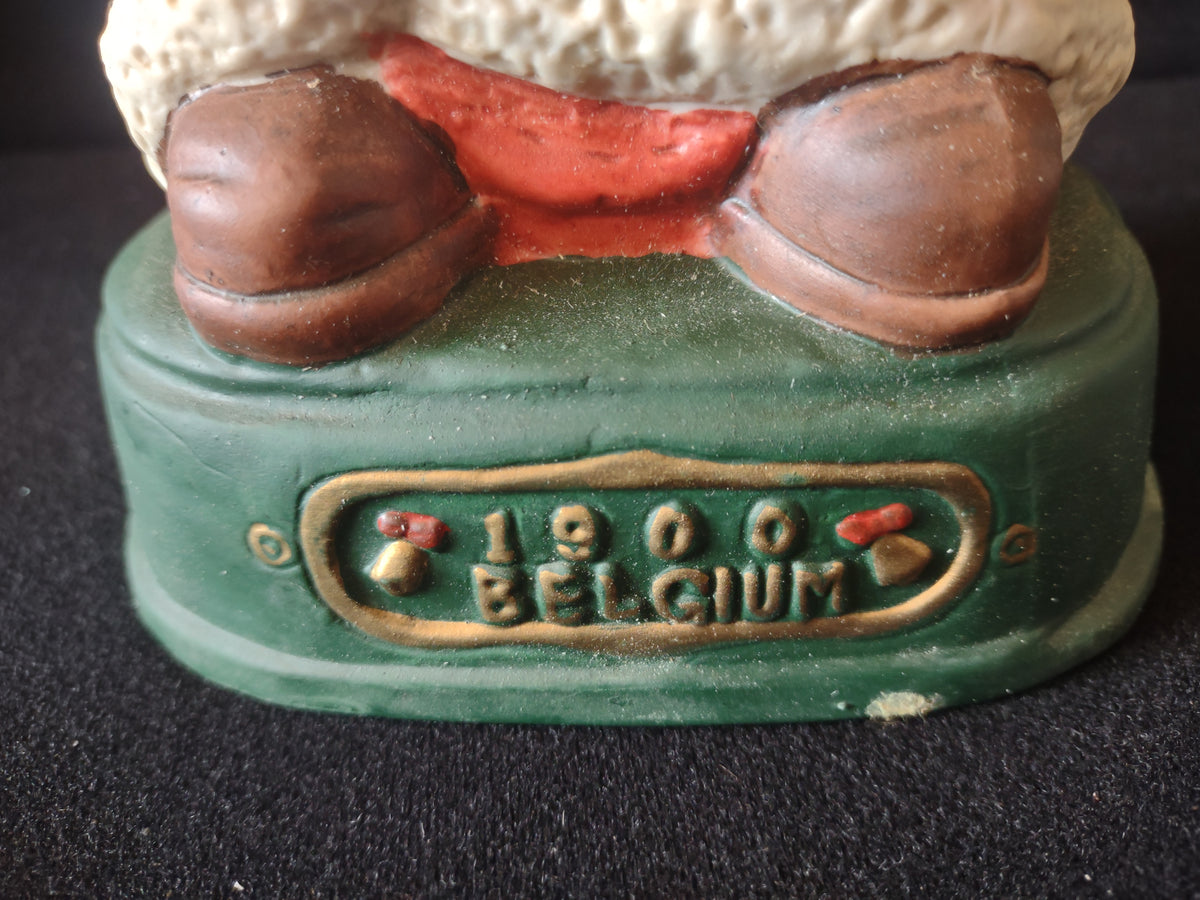 Vintage Santa Claus Figurine Orange Robe Green Sack Christmas Bells [8193n]