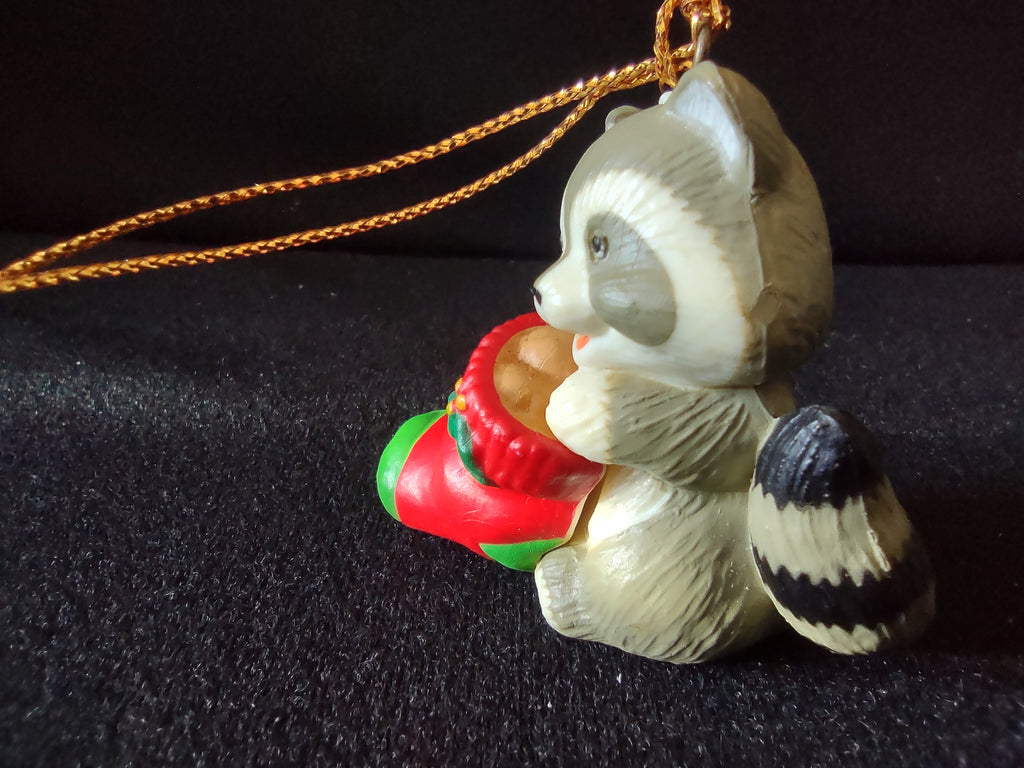 Vintage Raccoon Red Green Stocking Christmas Tree Hanging Ornament [8200n]