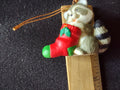 Vintage Raccoon Red Green Stocking Christmas Tree Hanging Ornament [8200n]