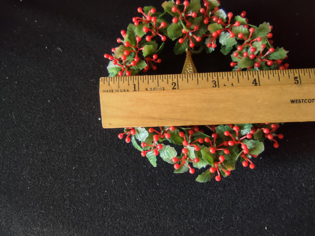 Vintage Christmas Holly Wreath Red Berry Green Gold Star Hanging Ornament [8201n]