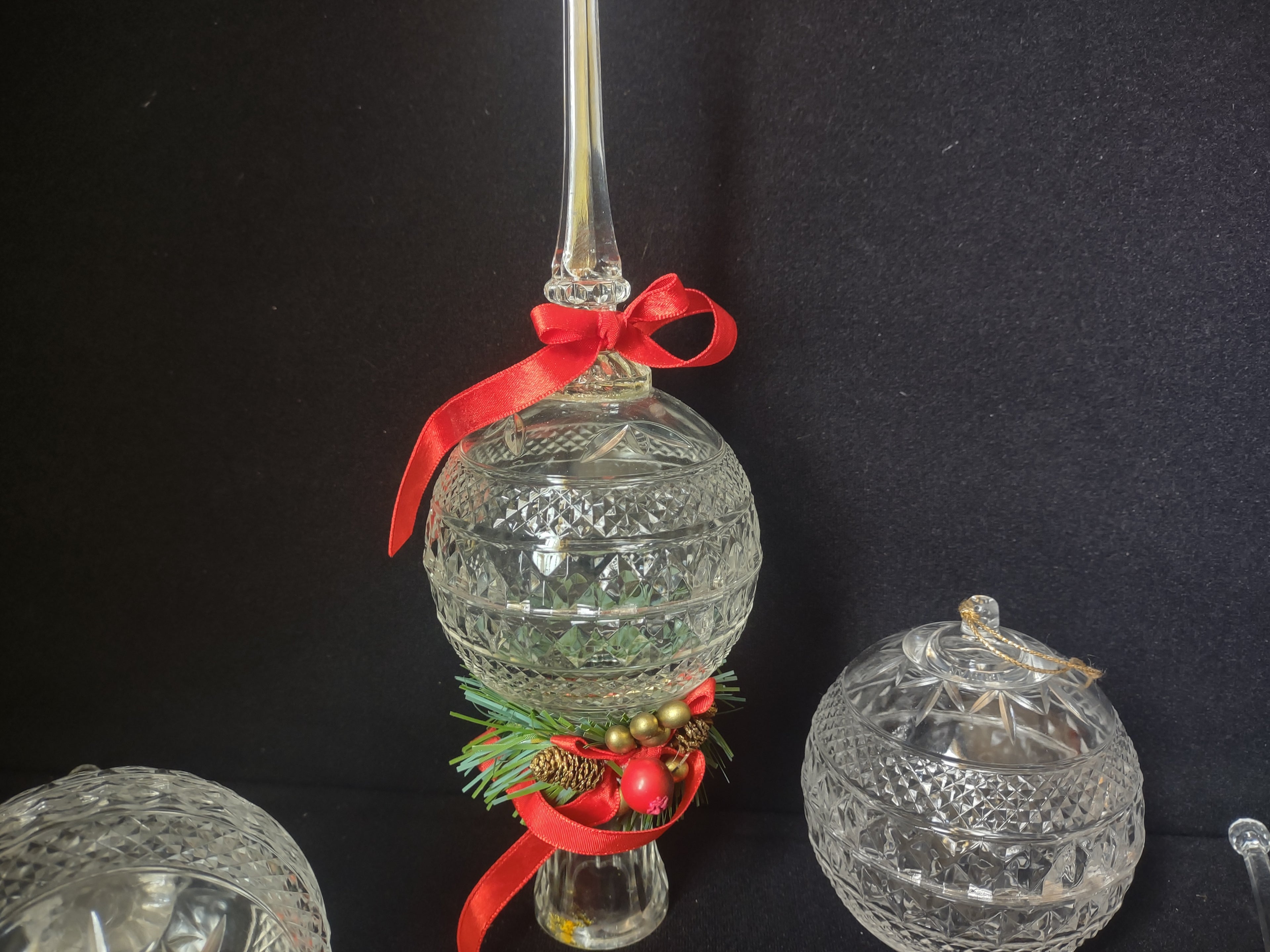 Set of Christmas Tree Topper Matching Ornaments Plastic Etched Ball (lot 1679)