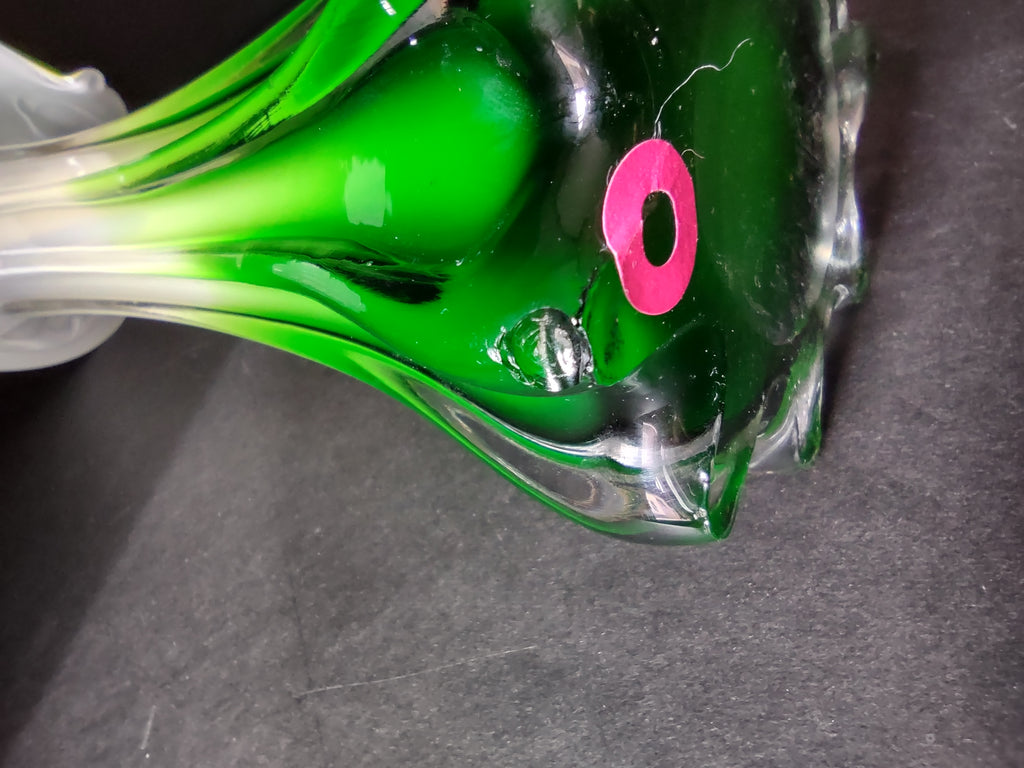 Vintage Handblown Jack in Pulpit Bud Vase Calla Lily Green IMPERFECT (lot 3248)
