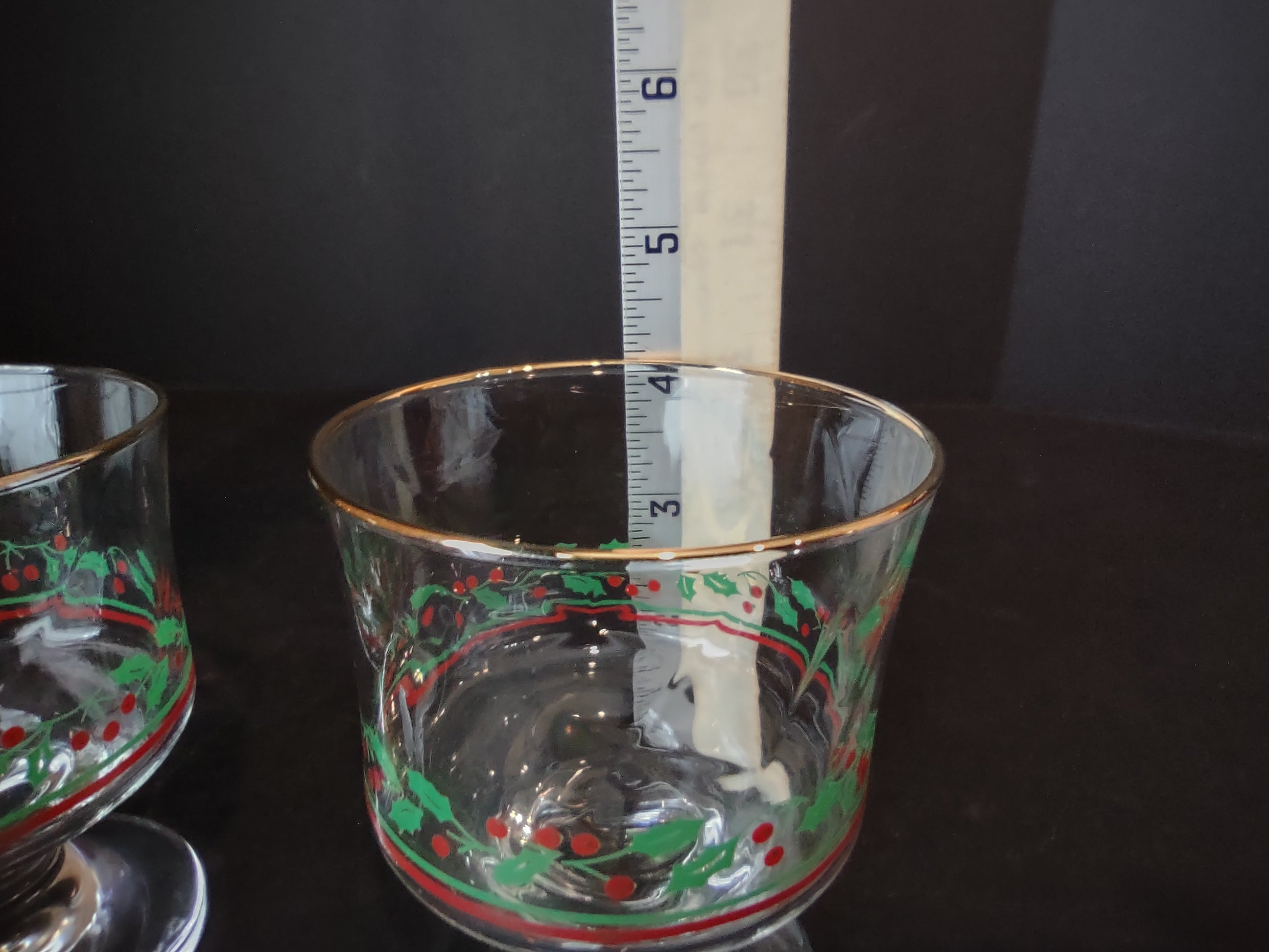Christmas Glass Libbey Holly Water & Arby Dessert Parfait (lot 1209)