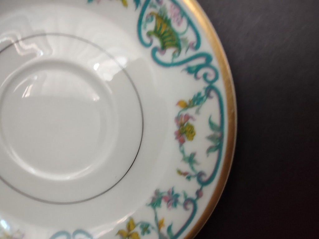 Haviland Limoges Blue Cream Yellow Flower Gold Trim Saucer (lot 728)