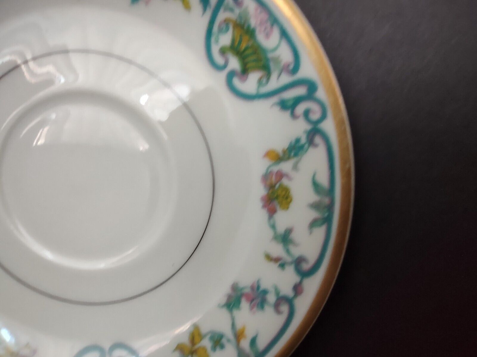Haviland Limoges Blue Cream Yellow Flower Gold Trim Saucer (lot 728)