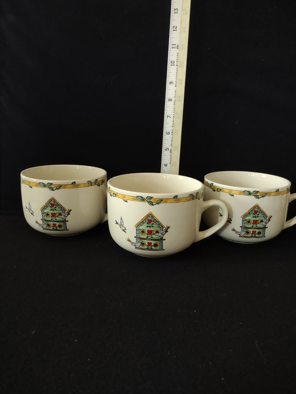 Vintage Thomson Pottery Birdhouse Soup Bowl Cup X 3 (Lot 2911)