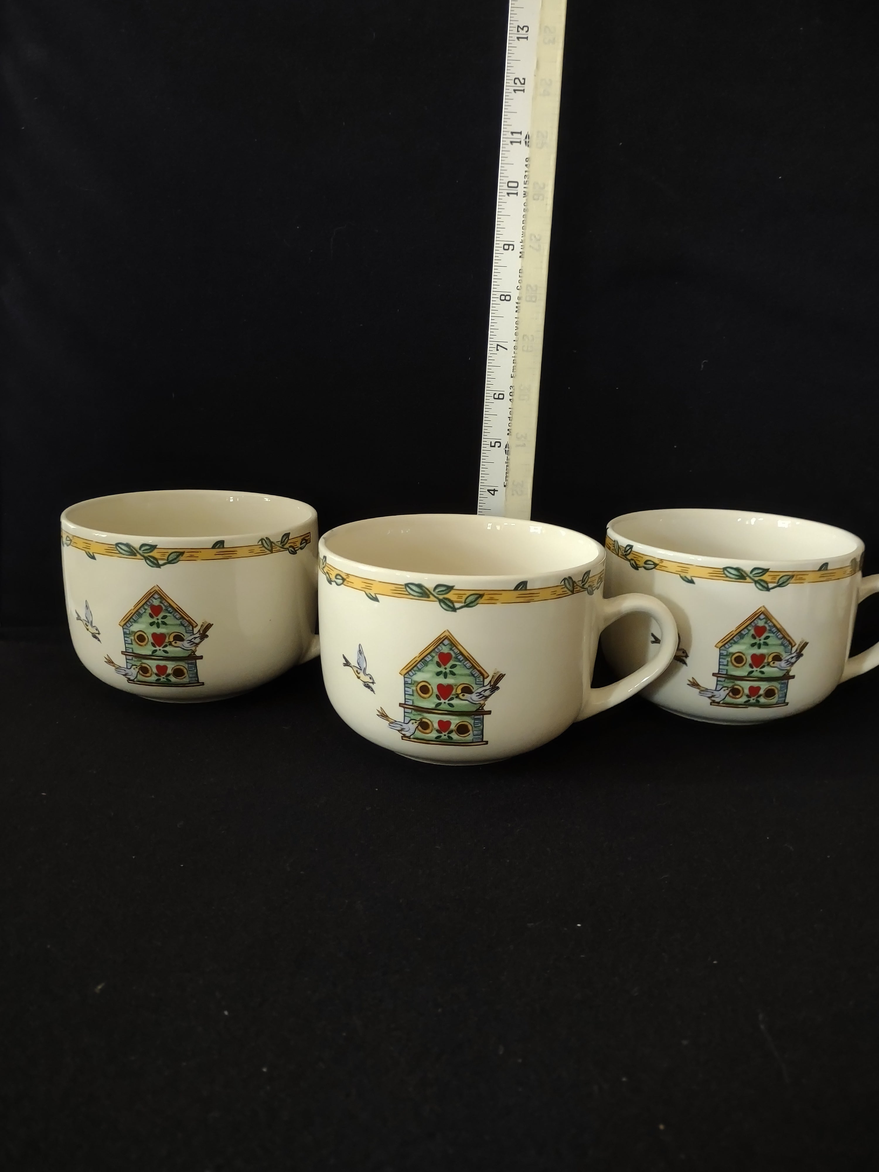 Vintage Thomson Pottery Birdhouse Soup Bowl Cup X 3 (Lot 2911)